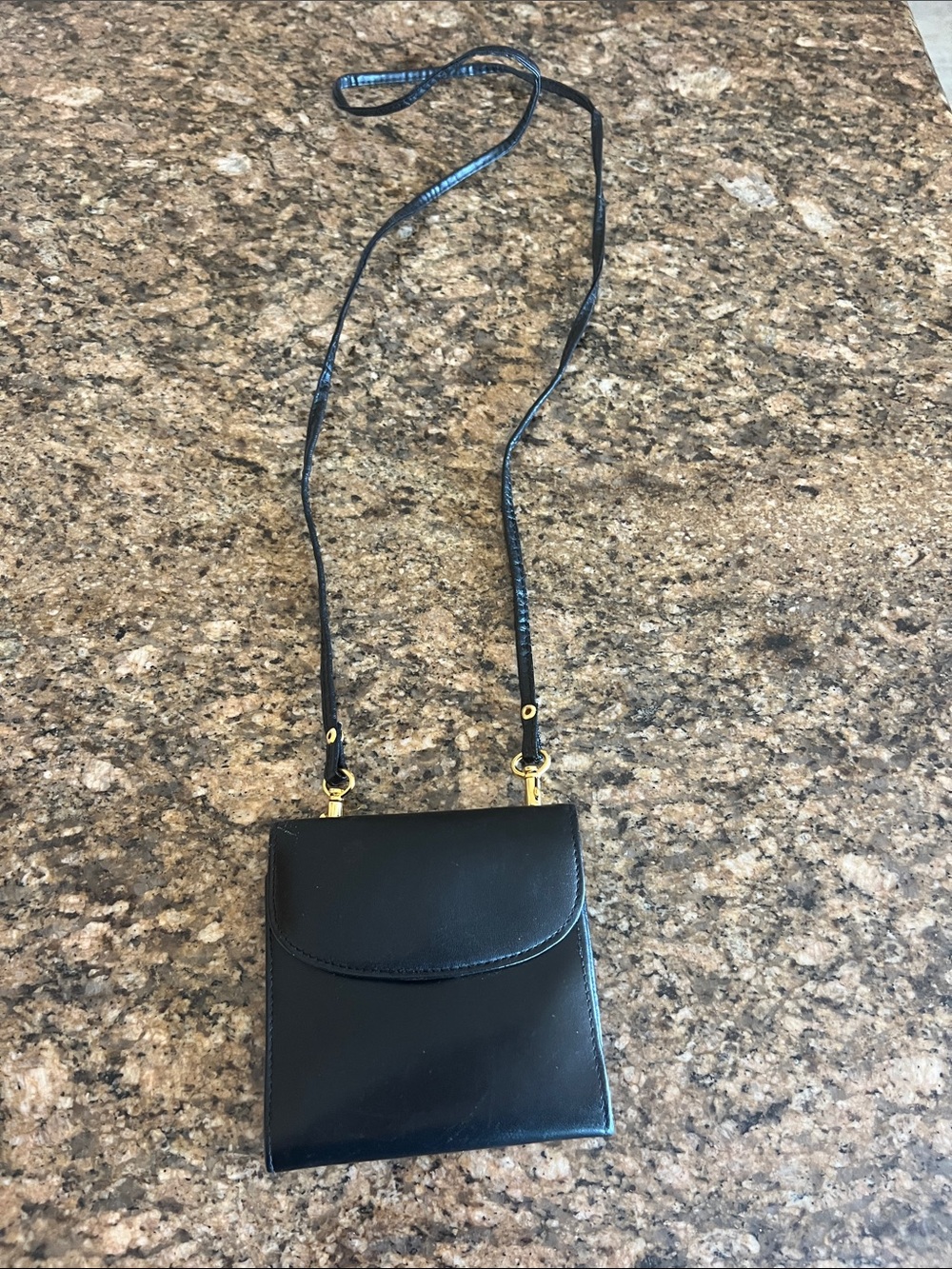 mundi Black Leather Crossbody with Gold Accents